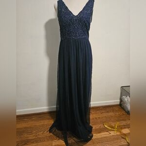 Adrianna Papell Navy Purple  Beaded Dress 8 Whismigoth Fairycore Prom Wedding